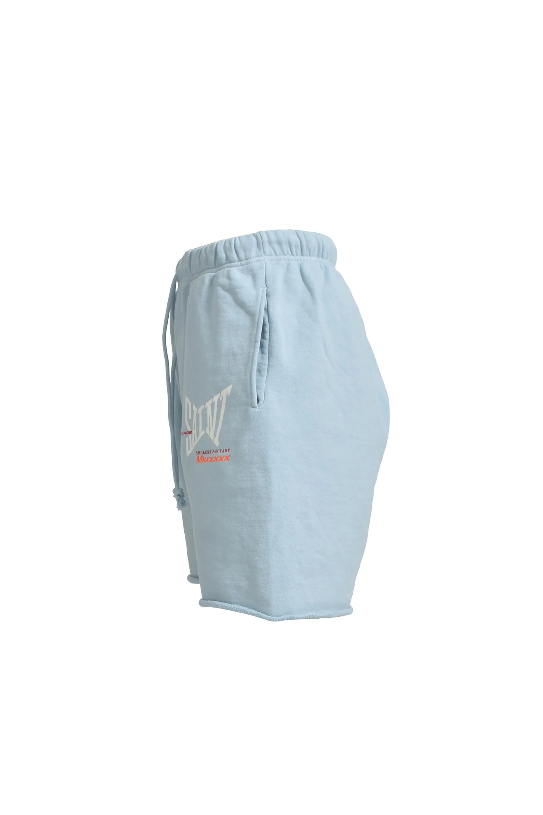 SAINT Mxxxxxx SWEAT SHORTS/RIBON SAINT/BLU ice blue SAINT LOGO shorts ice blue S-XL cotton and linen OE yarn fabric, crisp, light, comfortable and breathable, non-locking design, naturally rolled back after water, super handsome version, easy to match, original consistent main mark, wash water mark, little angel anti-counterfeiting mark